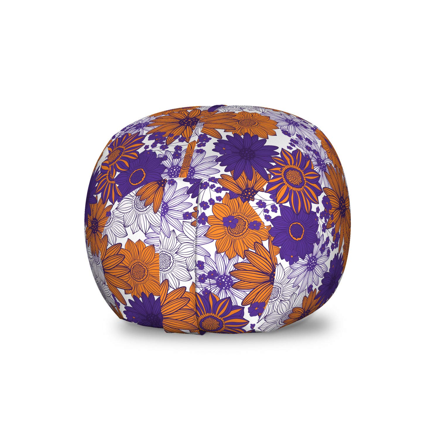 Ambesonne Floral Toy Storage Bag Chair with Funny Flowers Pointed Petals Print - Washable Stuffed Animal Organizer for Kids Room, Small Size in Quartz Marigold - Perfect for Nursery, Playroom & Bedroom Organization