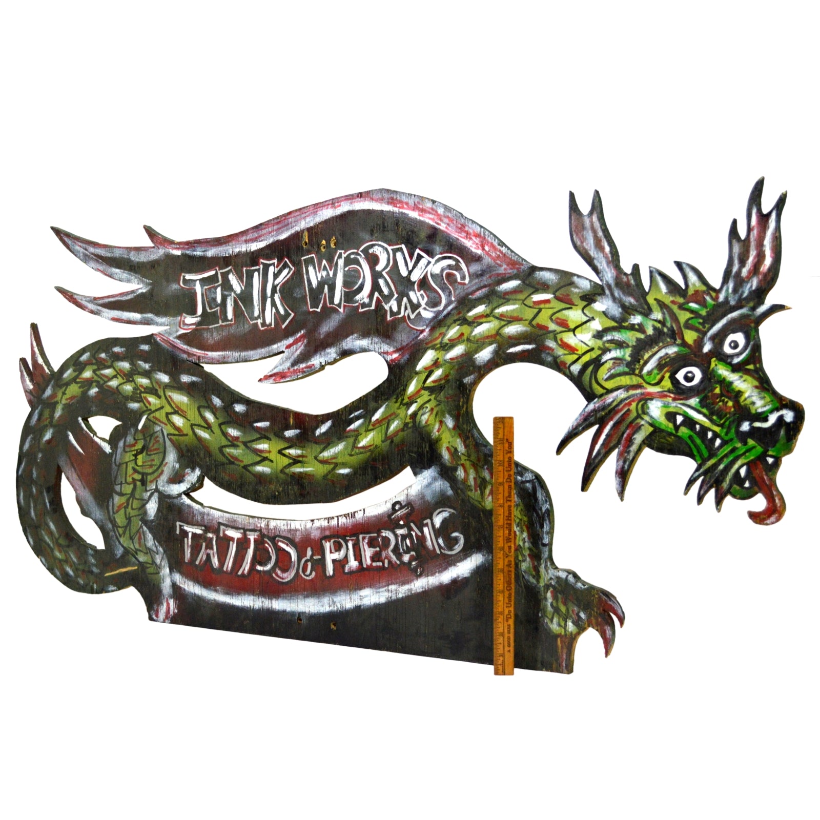 Unique Handmade OOAK Ink Works Tattoo & Piercing Sign - 48 Dragon Design - Perfect for Tattoo Parlors, Body Art Studios & Alternative Decor