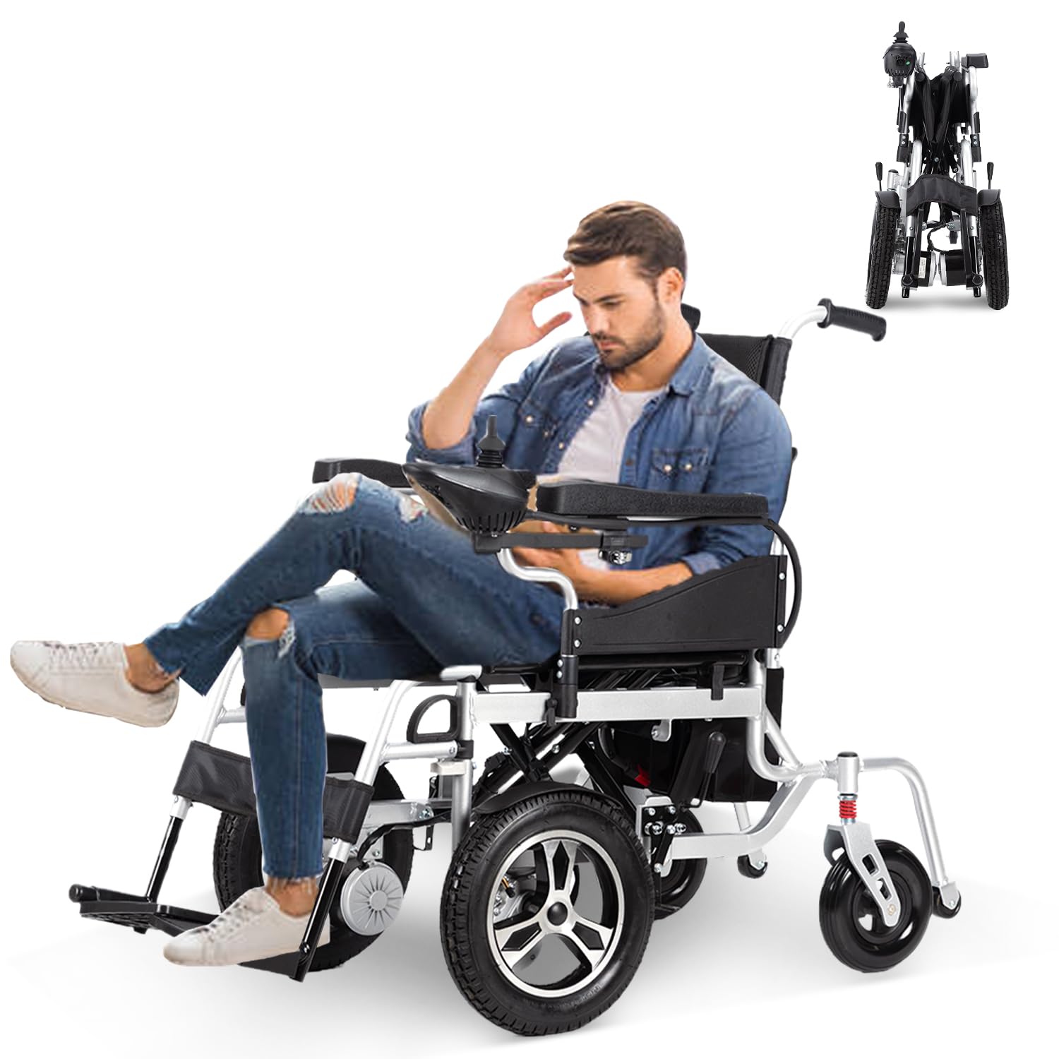 Lightweight Electric Wheelchair for Adults & Seniors - 20 Mile Range, Foldable Dual Motor Power Wheelchair | Portable All-Terrain Mobility Scooter for Indoor/Outdoor Use, Travel & Daily Activities