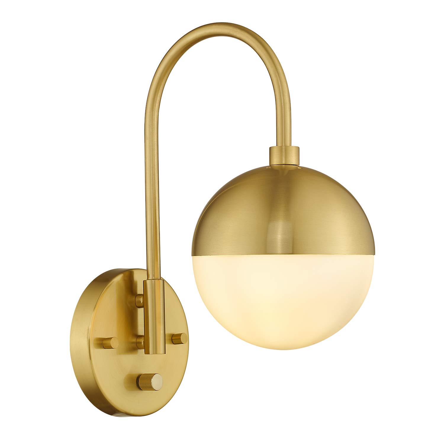 Modern Gold Wall Sconce with White Globe Glass - Brushed Brass Finish Dimmable Wall Lamp for Bedroom, Bathroom & Living Room | Elegant Ambient Lighting for Home Decor & Cozy Nights