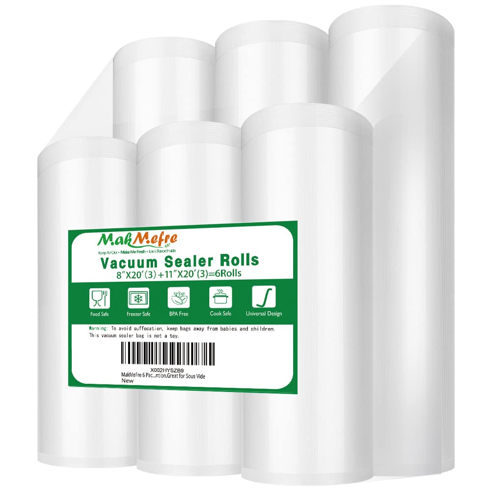 MakMeFre 6 Pack Vacuum Sealer Bags Rolls - 8