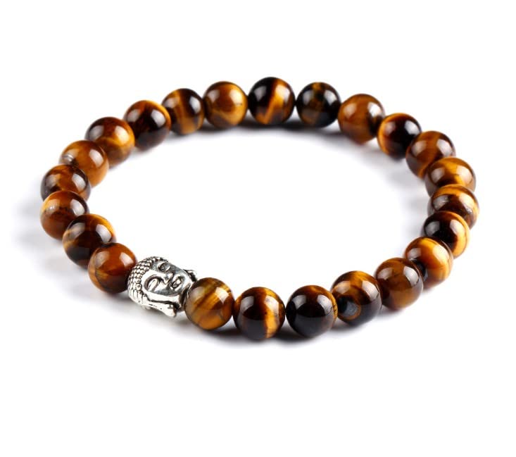 8MM Natural Stone Charm Bracelets with Alloy Buddha Beads for Women & Men - Lava Beaded Bracelet for Meditation, Yoga & Spiritual Healing (Color 2)