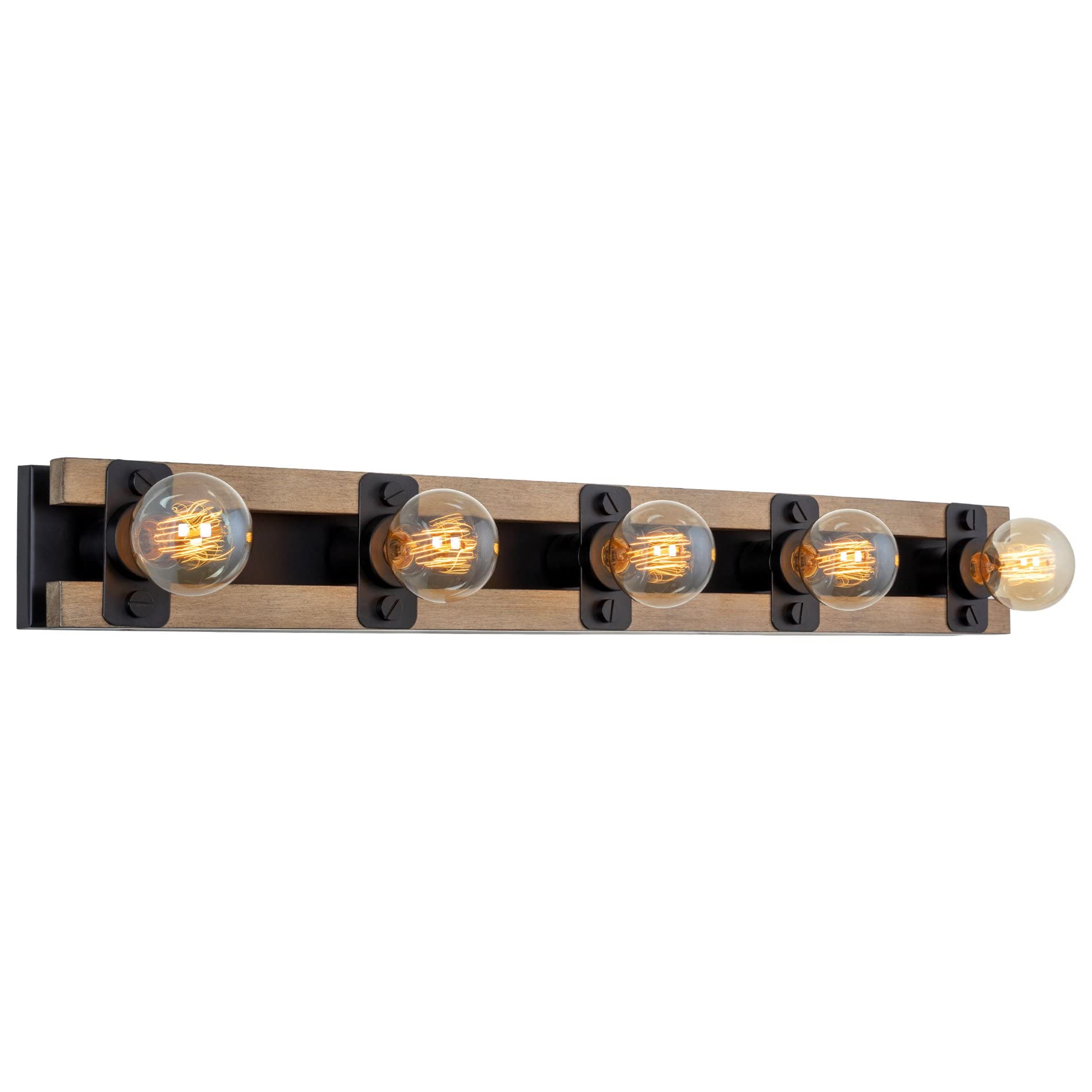 Kira Home Hogan 36 Inch 5-Light Farmhouse Vanity Light Bar - Black and Smoked Birch Finish - Rustic Bathroom Lighting for Modern Farmhouse Decor - Perfect for Bathroom Vanity, Powder Room, and Master Bath