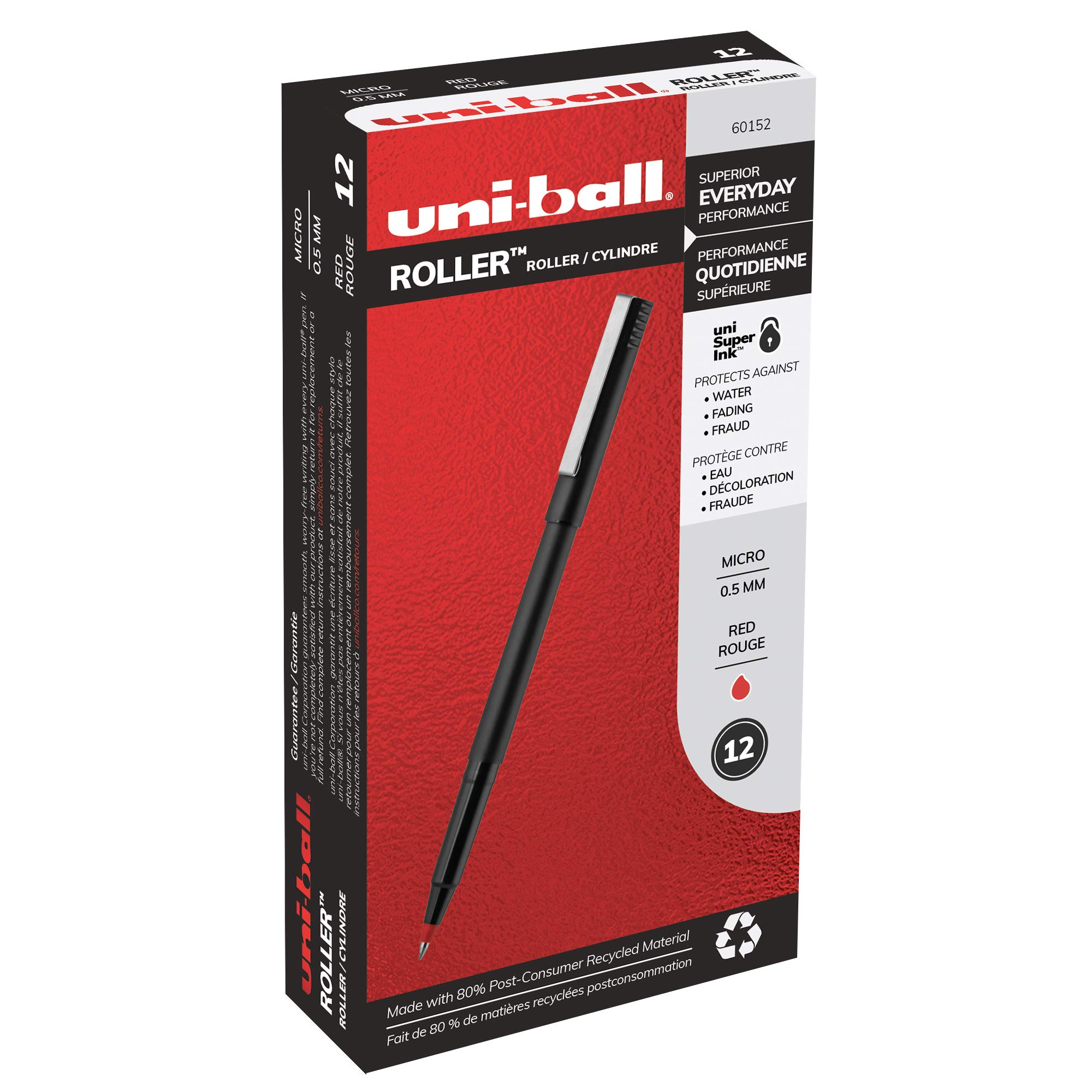Uni-ball Rollerball Pens Fine Point 0.5mm Micro Tip - 12 Pack Red Ink Roller Pens for Smooth Writing | Ideal for Office, School, Note Taking & Journaling
