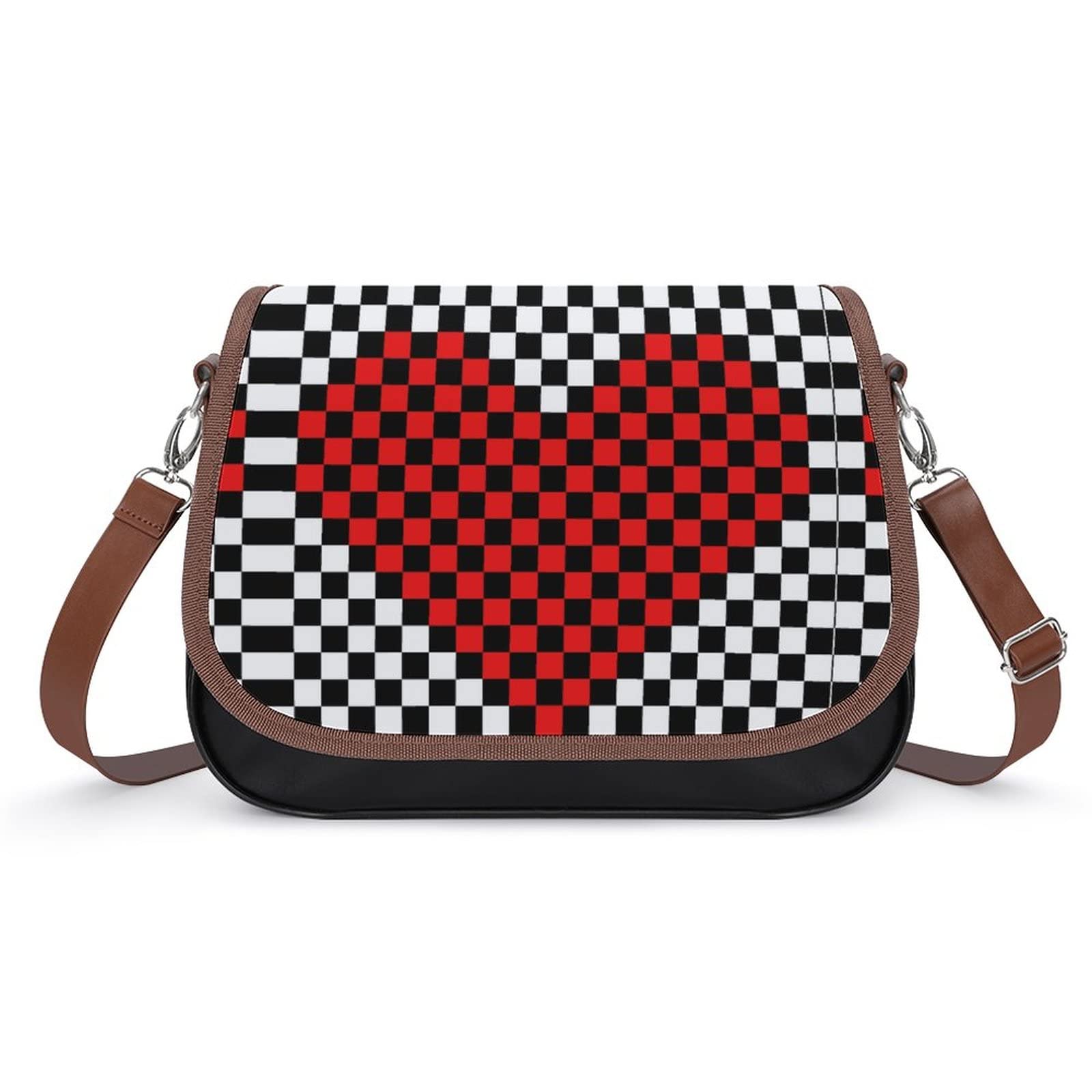 Trendy Printed Crossbody Bags for Women - Fashion Leather Shoulder Bag & Satchel Hobo Purse with Checkered Heart Design | Perfect for City Outings, Travel & Daily Use