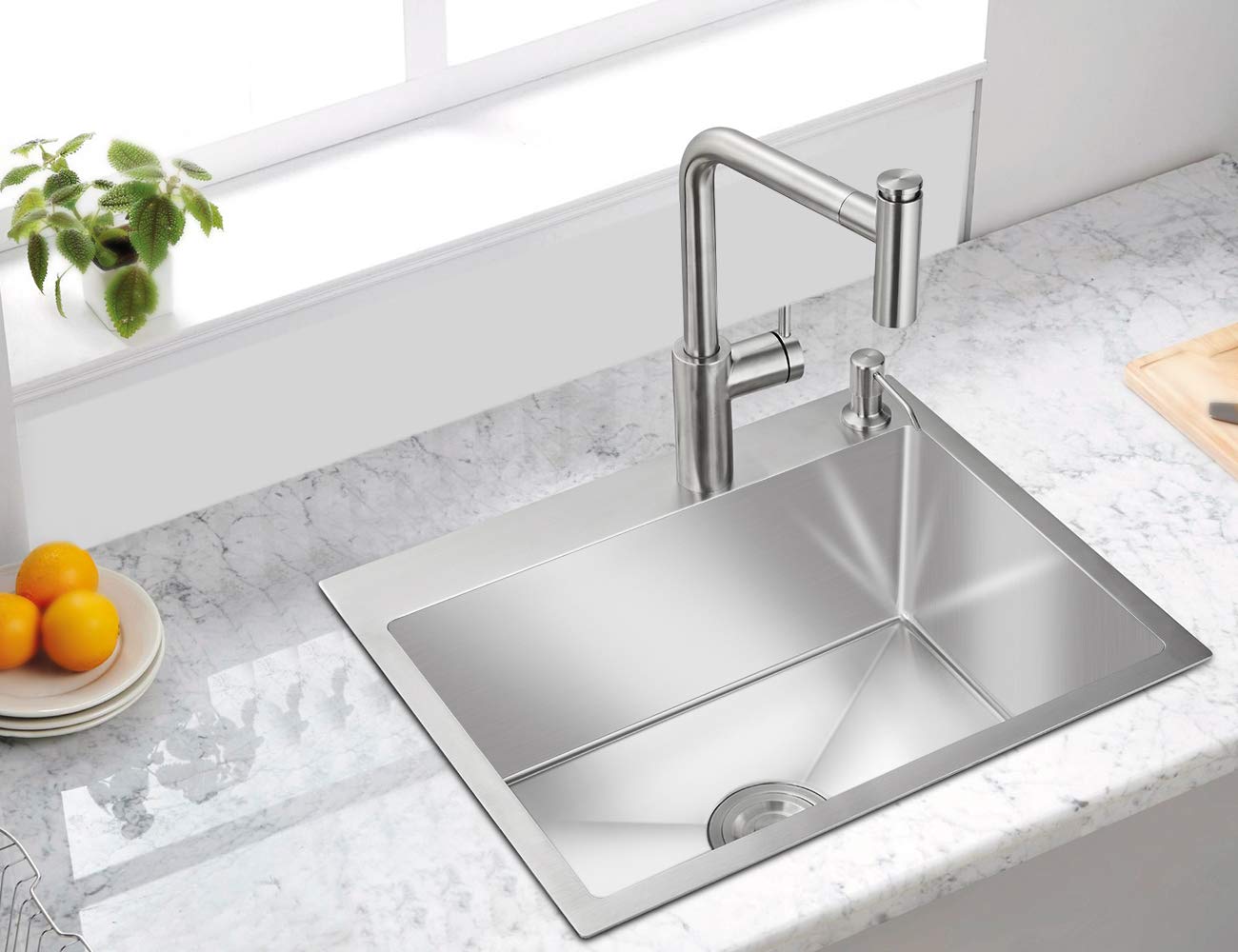 ROVATE 21.6-inch Drop-in Topmount Kitchen Sink - 304 Stainless Steel Single Bowl Bar Sink for Kitchen & Home - Perfect for Food Prep, Dishwashing & Entertaining