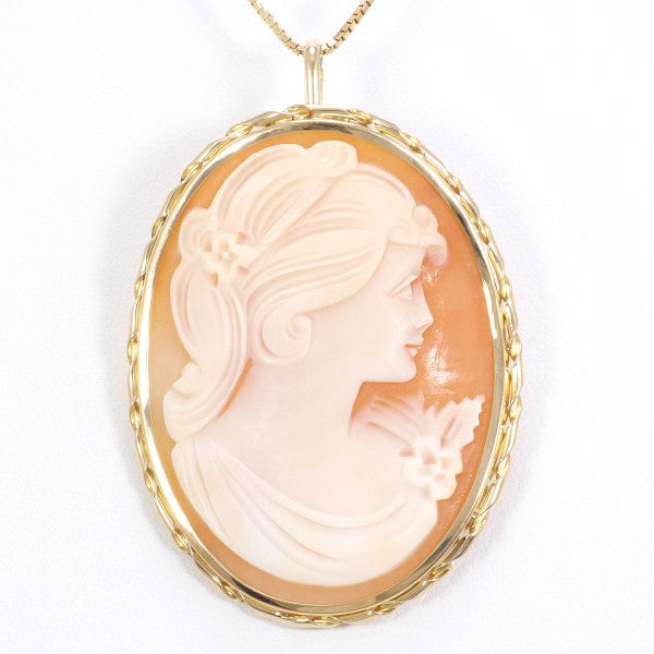 18K Yellow Gold Shell Cameo 2-Way Convertible Necklace & Brooch - Elegant Vintage Jewelry for Weddings, Parties & Special Occasions