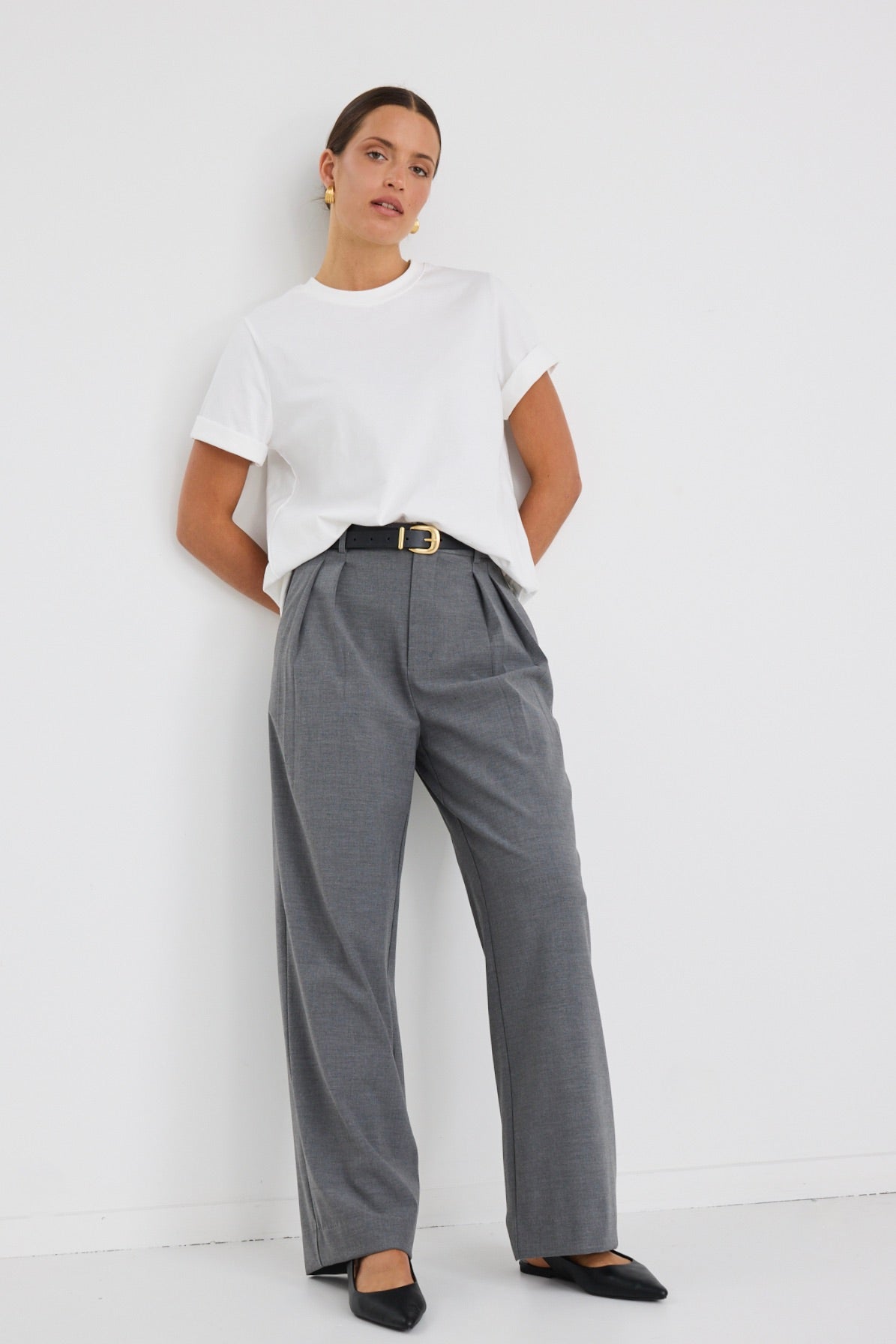 Elegant High-Waisted Charcoal Wide Leg Pants for Women - Comfortable & Stylish Office Wear or Casual Outfits