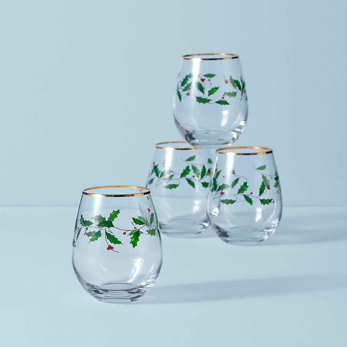 Holiday Stemless Wine Glasses Set of 4 - Shatterproof & Dishwasher Safe - Perfect for Christmas Parties, Thanksgiving Dinner & New Year Celebrations