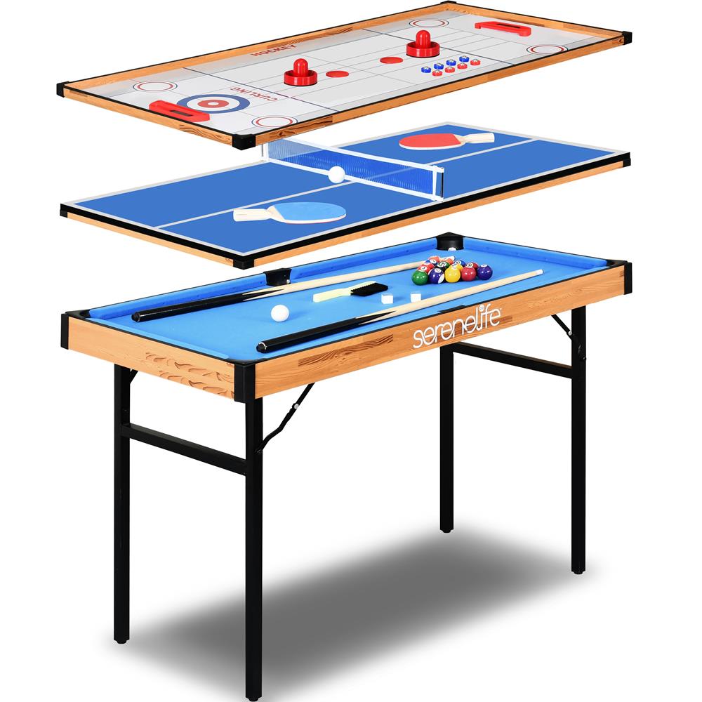 4-in-1 Multi-Function Game Table - Pool, Air Hockey, Table Tennis & Foosball Combo for Family Game Room, Basement & Backyard Entertainment