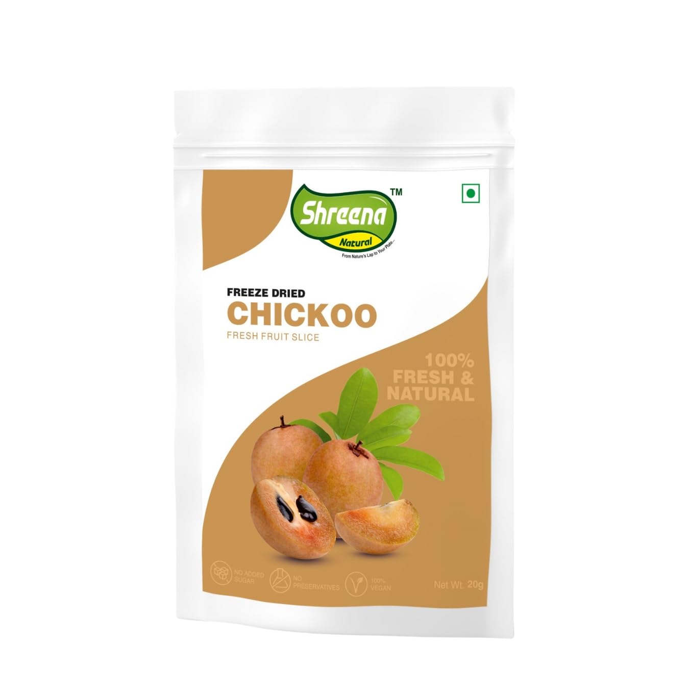 Freeze Dried Chikoo Snacks - 100% Natural, Vegan, No Preservatives or Added Sugar - Healthy Fruit Snack for Kids & Adults - Perfect for Lunchboxes, Hiking & On-the-Go (20g, Pack of 1)