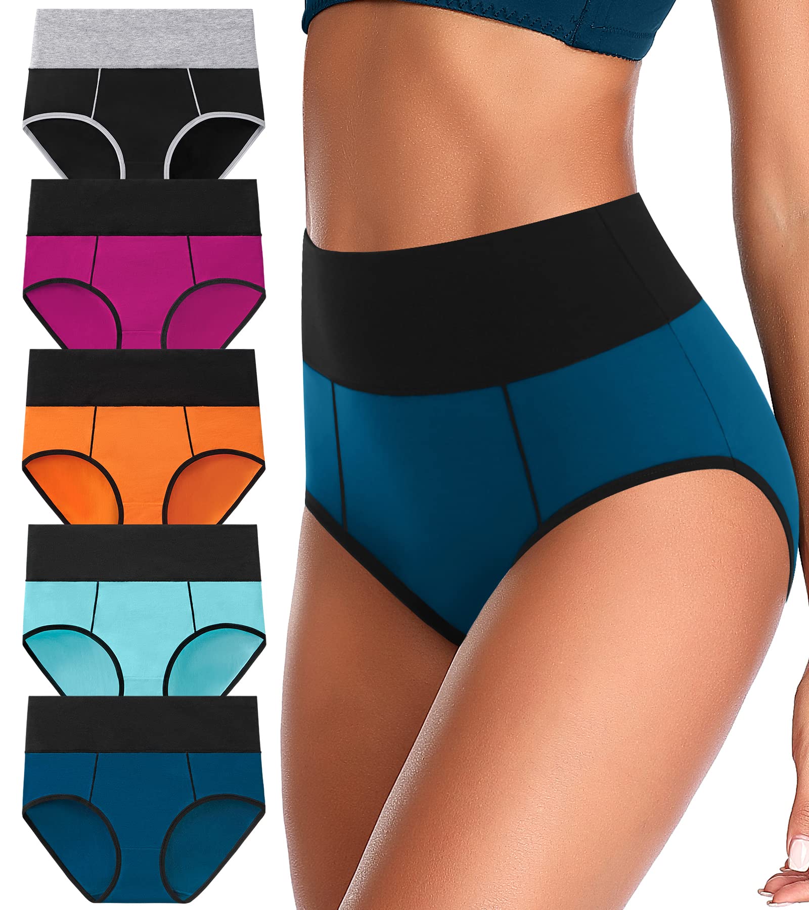 Women's Cotton High Waisted Underwear - Full Coverage Briefs No Muffin Top - Plus Size Ladies Panties - Comfortable for Everyday Wear & Yoga
