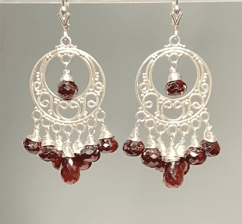 Garnet Chandelier Earrings Sterling Silver Garnet Hoops - Elegant Dangle Earrings for Women, Perfect for Weddings, Parties & Evening Events