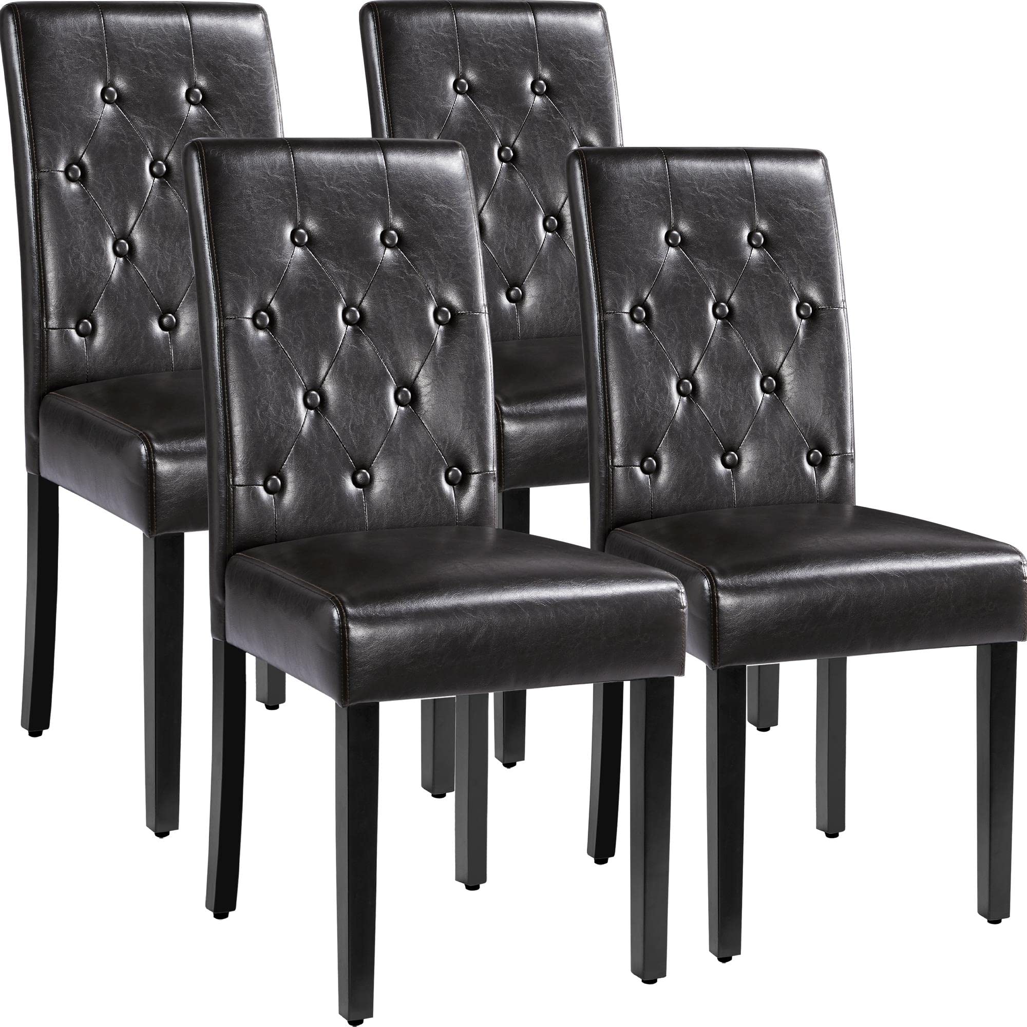 Yaheetech 4-Piece Modern Dining Chair Set with Faux Leather Upholstery, Solid Wood Legs, and Button-Tufted Backrest for Kitchen, Dining Room, and Home Office Use