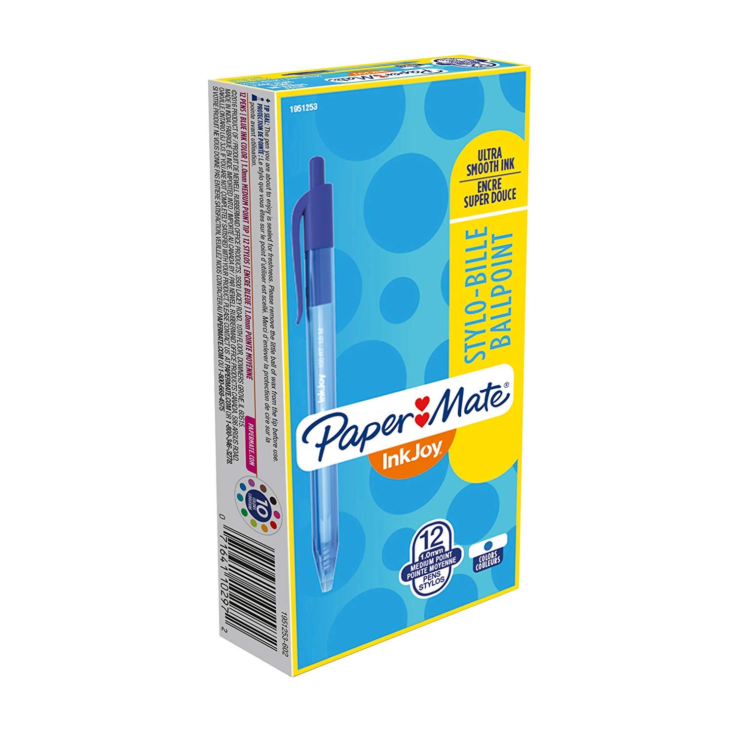 Paper Mate InkJoy 12-Pack Retractable Ballpoint Pens - Medium Blue for Office & School Use