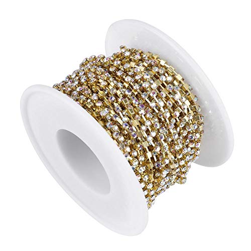 A K Homes - Rhinestone Trims for DIY Necklace Making, 1 Roll Crystal Chain (ss6 Golden) | Perfect for Jewelry Crafting, Costume Design, and Fashion Accessories