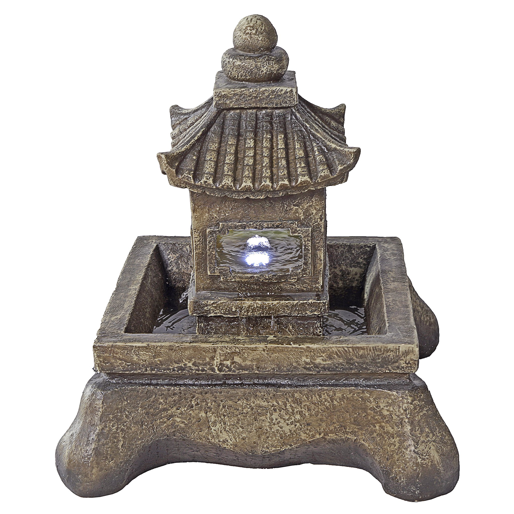 Design Toscano Asian Decor LED Water Fountain - Outdoor Mokoshi Pagoda Fountain with Greystone Finish | Zen Garden Decor, Patio Water Feature for Relaxation & Meditation
