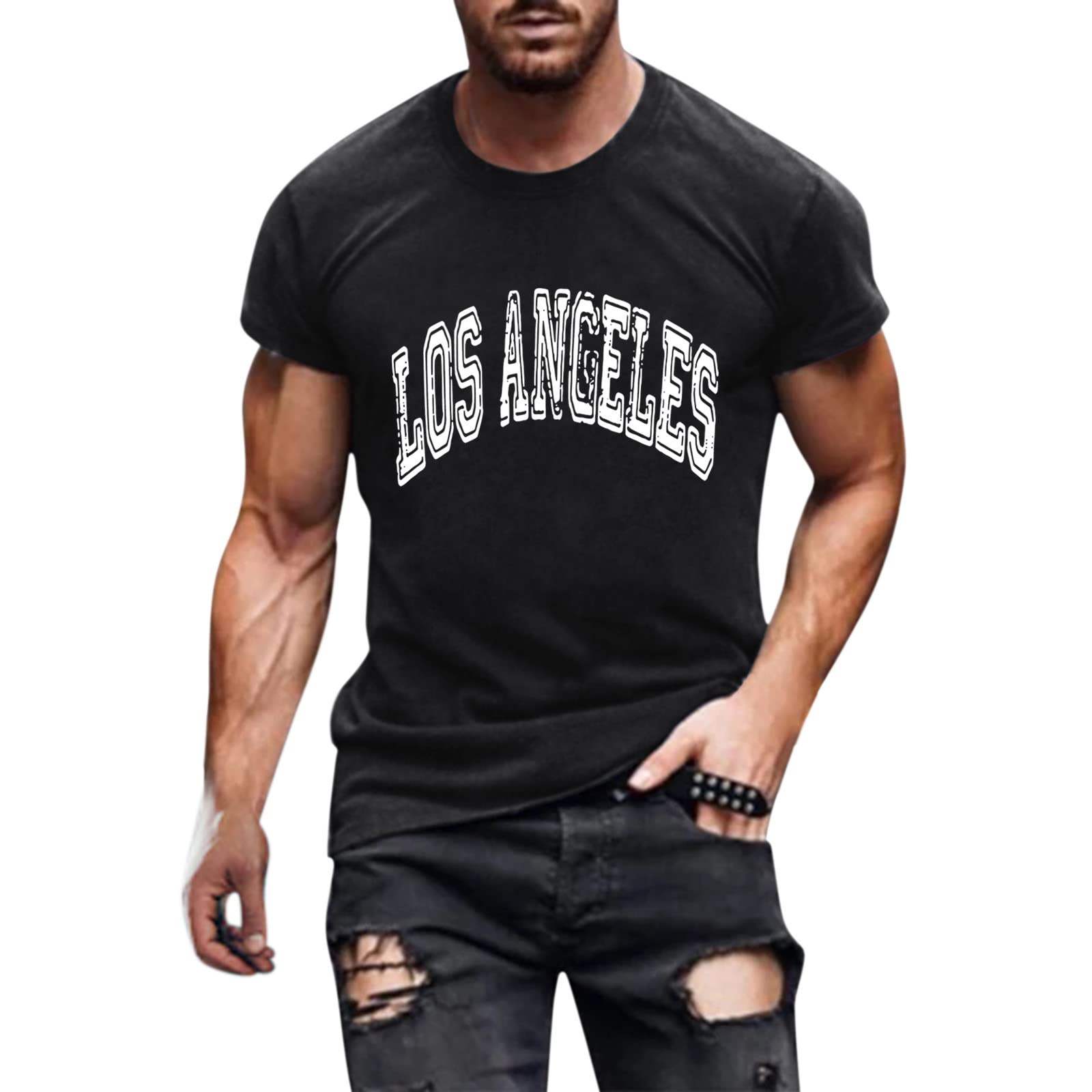 Men's Casual Short Sleeve Loose Fit Round Neck T-Shirt with Fashion Letter Print - Breathable Cotton Dress Shirt (Sizes 20, 36, 37) for Summer Outings, Beach Wear & Everyday Comfort