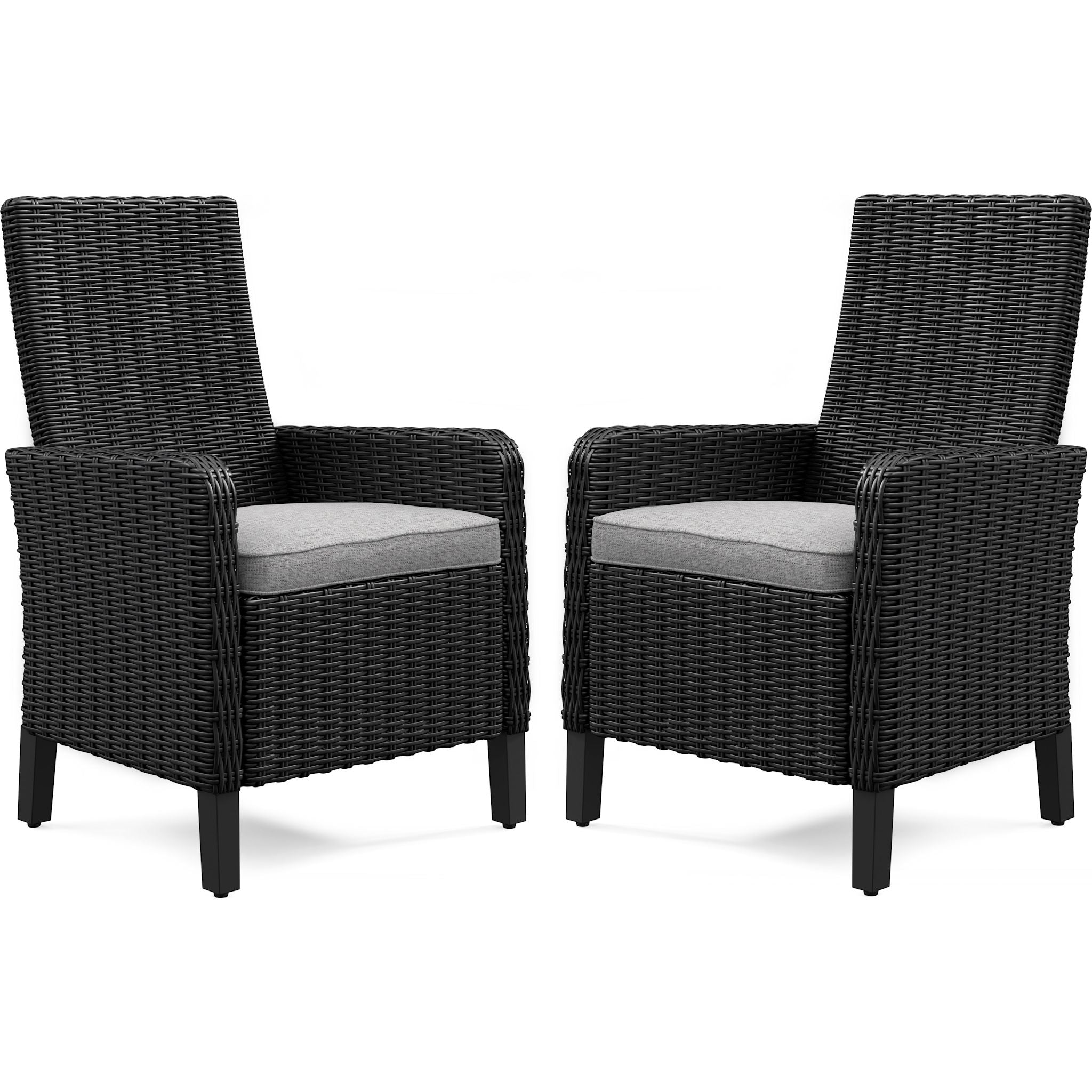 Beachcroft Outdoor Arm Chair with Cushion (Set of 2) - Waterproof Patio Furniture, Black/Light Gray - Perfect for Poolside, Garden, Deck & Backyard Relaxation