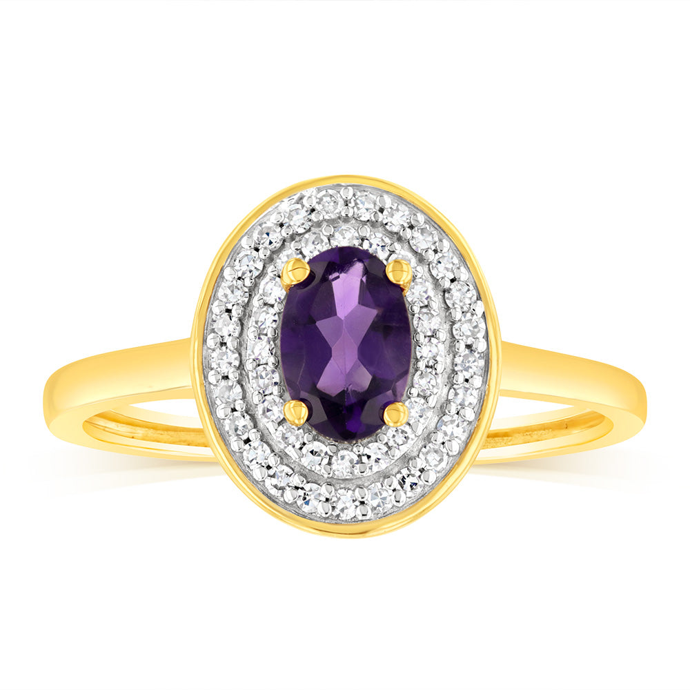 0.46 Carat Natural Amethyst and Diamond Ring in 9K Yellow Gold for Women - Elegant Engagement, Anniversary or Gift Jewelry for Special Occasions