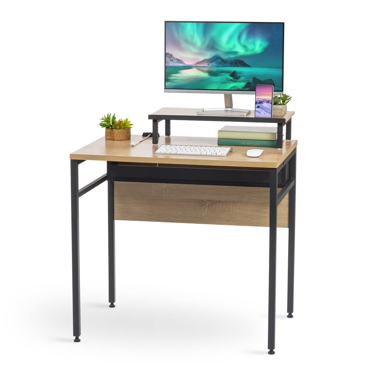 IRIS USA Office Computer Desk with Organizer, Monitor Stand & Cable Tray - Ergonomic Workstation for Home Office, Gaming & Study