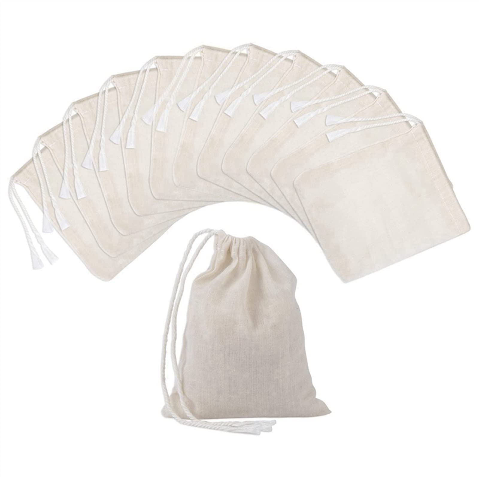 100 Pack 4x3 Inch Multipurpose Drawstring Cotton Muslin Bags - Reusable Tea & Coffee Brewing Bags, Cooking Spice Sachets, DIY Crafts (White) - Perfect for Home Brewing, Gift Packaging & Herbal Storage