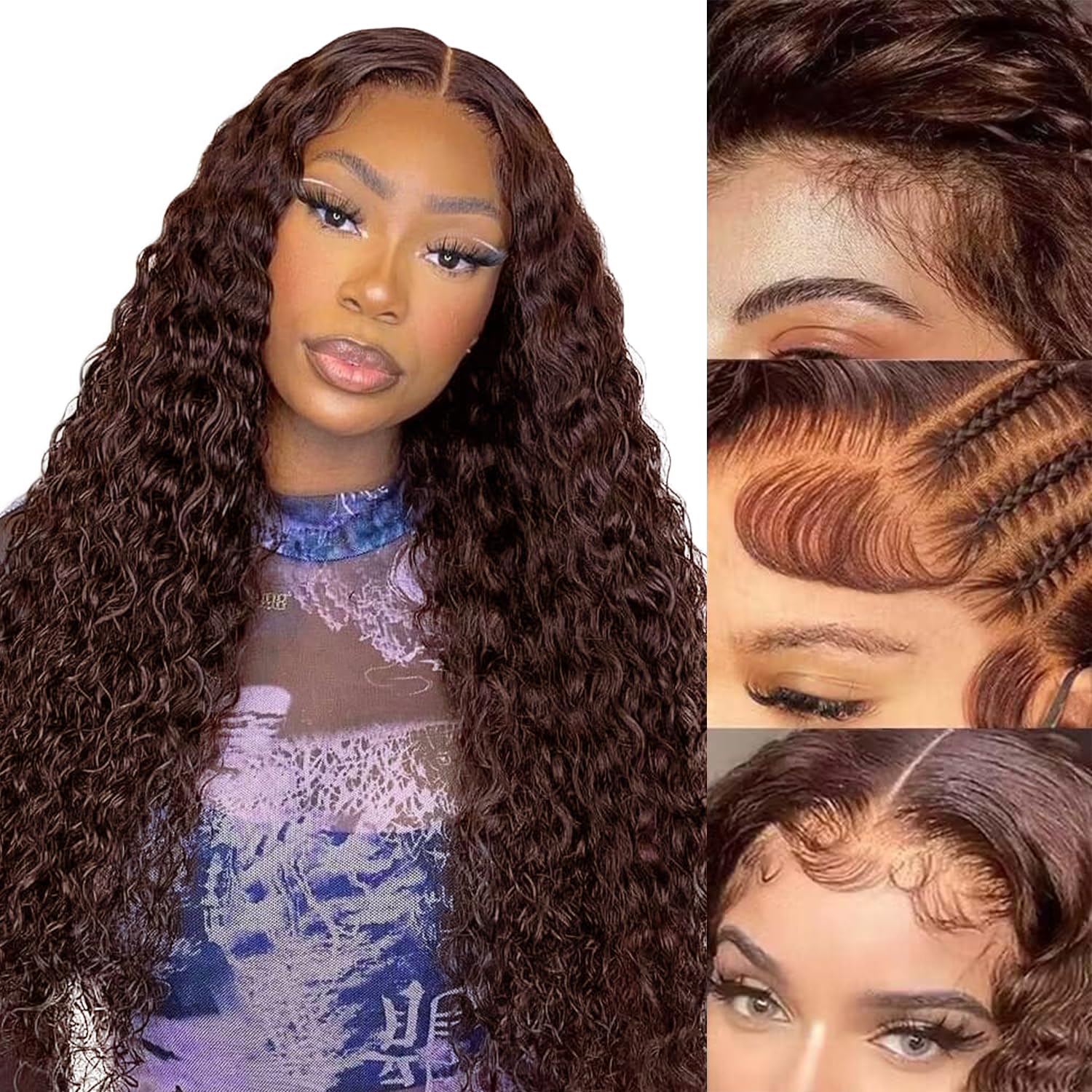 FABA 24 Inch Chocolate Brown Curly Human Hair Wig - 13x4 Lace Front, 180% Density Deep Wave with Baby Hair & Pre-Plucked Hairline | Natural Look for Women, Daily Wear, Cosplay & Special Events