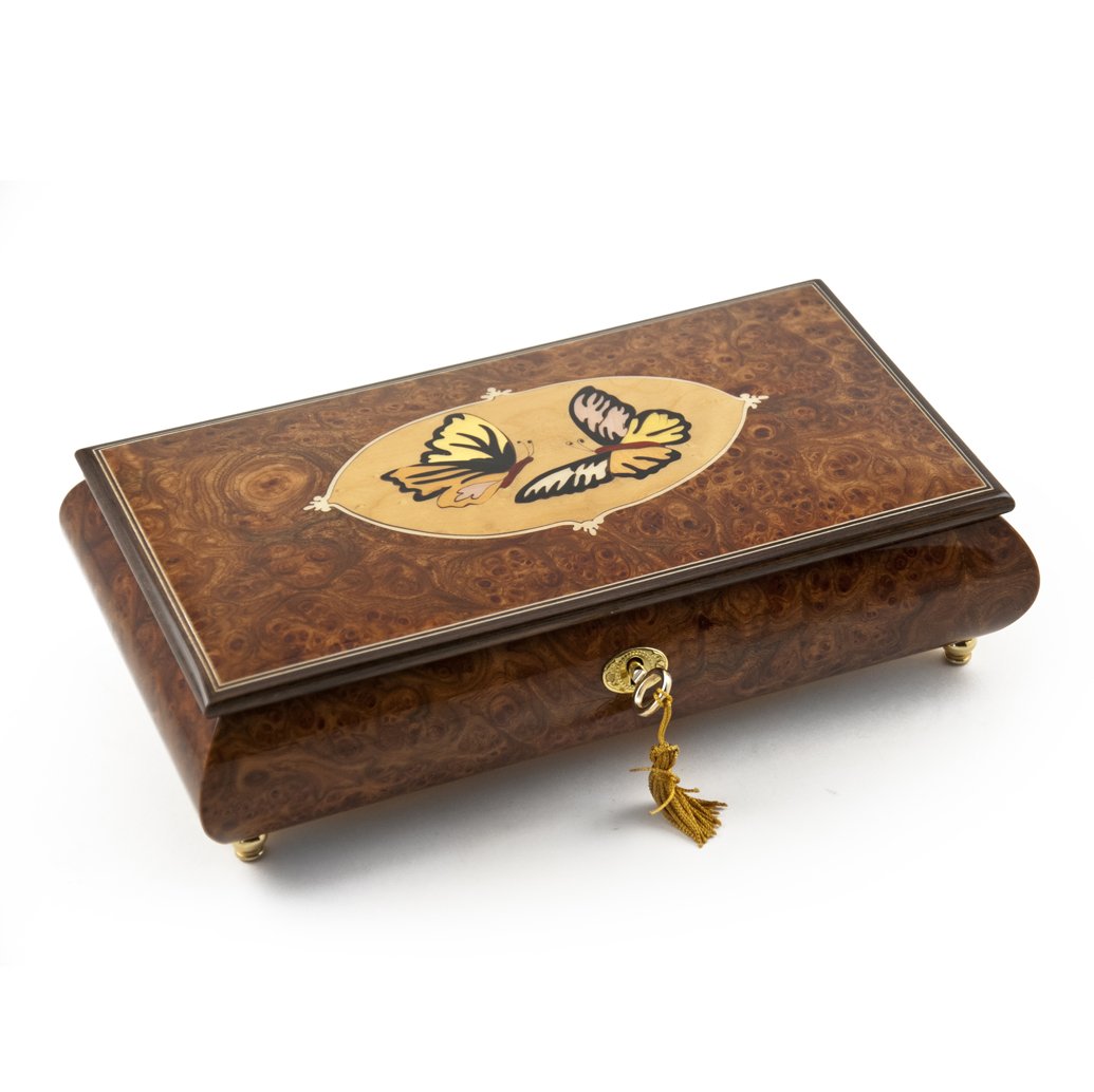 Handmade Wooden Twin Butterfly Inlay Music Jewelry Box with 9th Symphony (Ode to Joy) - Elegant Jewelry Storage & Musical Gift for Women, Perfect for Anniversaries, Birthdays and Romantic Occasions