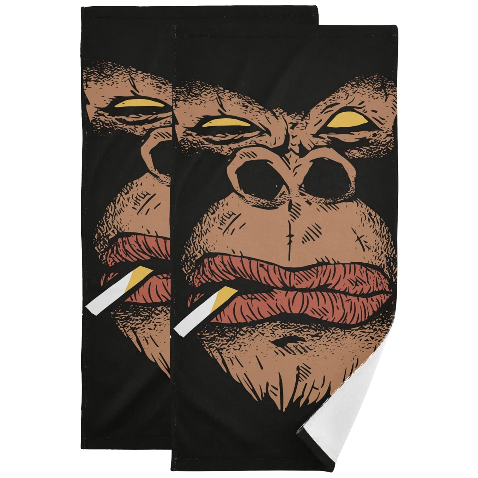 2-Pack Gorilla Smoking Hand Towels - 28 x 14 Inch Absorbent Kitchen & Bathroom Towels, Perfect for Guestrooms, Kitchens, and Spa Settings