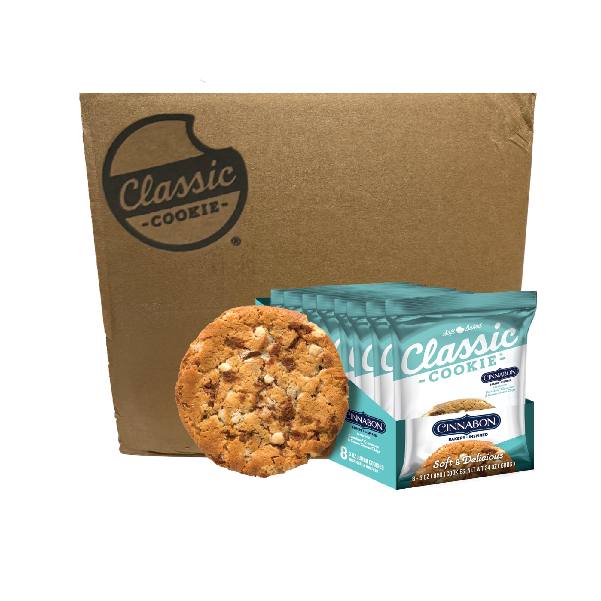 Soft Baked Cinnabon® Cinnamon Cream Cheese Cookies - 12 Boxes (96 Individually Wrapped) - Classic Bakery Treats for Parties, Gifts & Office Snacks