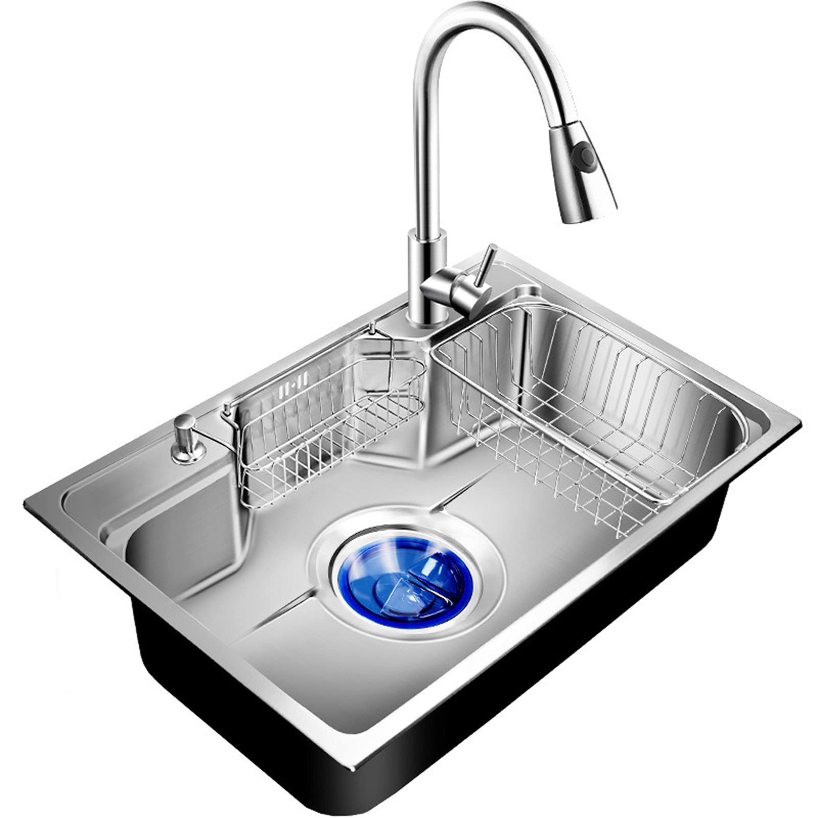 High Capacity Single Bowl Kitchen Sink with Cutting Board, Rack & Storage Basket - Handmade Stainless Steel Basin for Bar, Restaurant & Home Kitchen (Size: 75x48cm) - Perfect for Busy Kitchens & Commercial Use