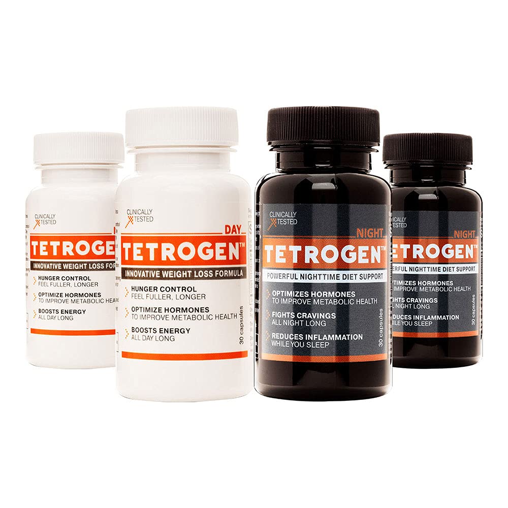 Tetrogen Day & Night Weight Management Supplement for Women & Men - Stimulant-Free, Caffeine-Free Diet Pills with Melatonin & Green Tea Extract - Hormone Balance Support - 120 Vegan Capsules (60-Day Supply) - Ideal for Nighttime Weight Loss & Healthy Metabolism Support