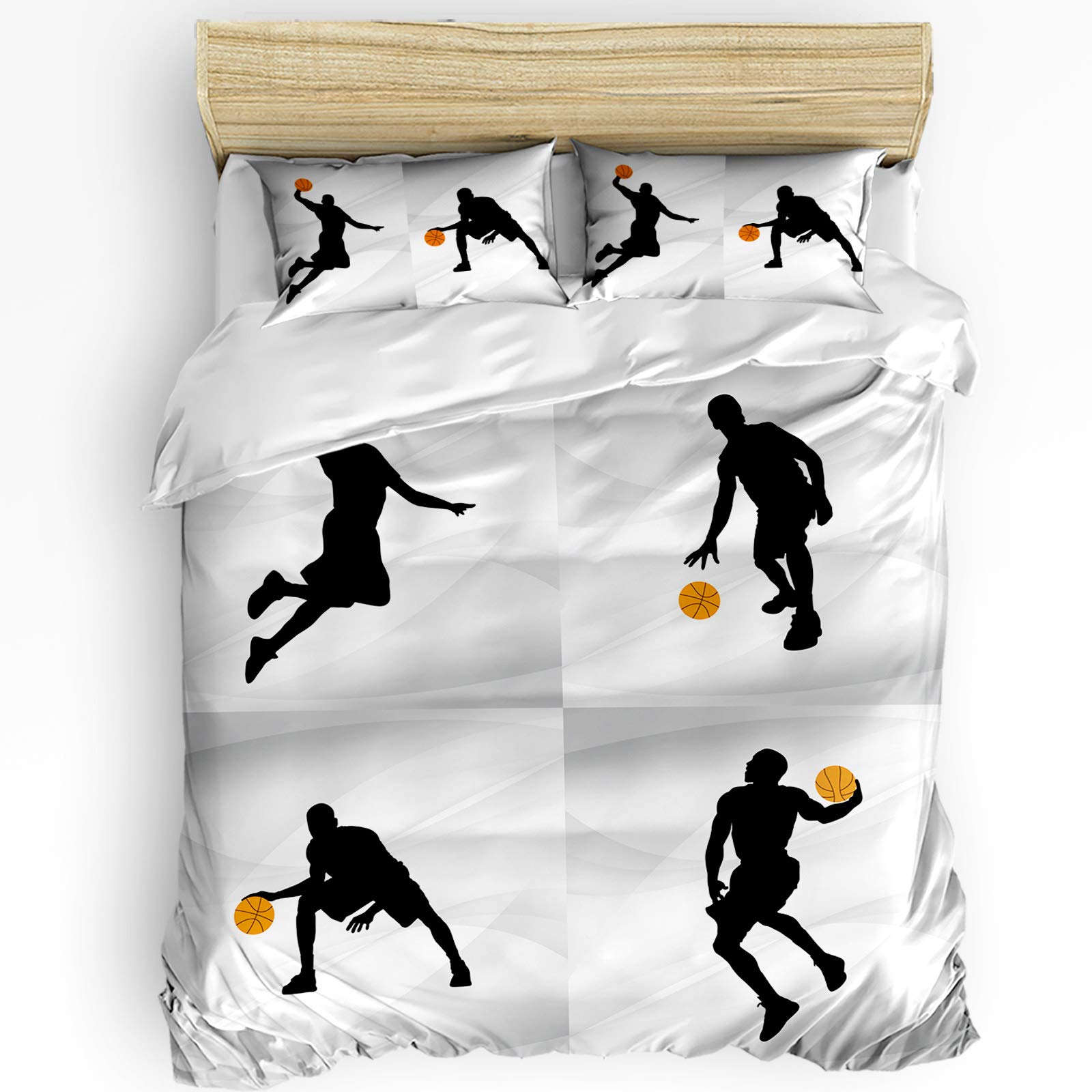 Premium 3-Piece Basketball Duvet Cover Set - Soft Luxury Bedding with Zipper Closure (1 Queen Duvet Cover + 2 Pillow Shams) - Grey Sports Theme for Adults - Perfect for Game Rooms, Teen Bedrooms & Sports Fans' Home Decor