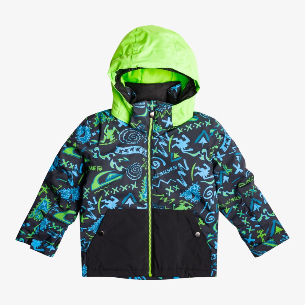Quiksilver Little Mission Boys Ski Jacket - Waterproof Winter Coat for Kids, Insulated Snow Jacket with Hood (Tattoo/Black) - Perfect for Skiing, Snowboarding & Cold Weather Adventures