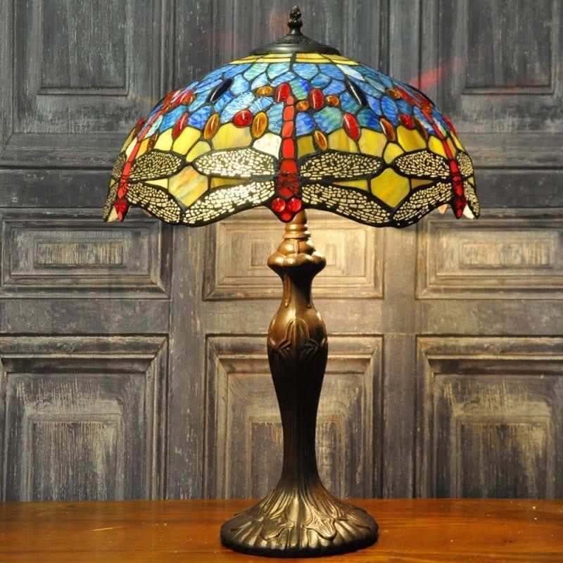 Minster Blue & Yellow Dragonfly Tiffany Stained Glass Lamp - Elegant Home Decor for Living Room, Bedroom, or Office