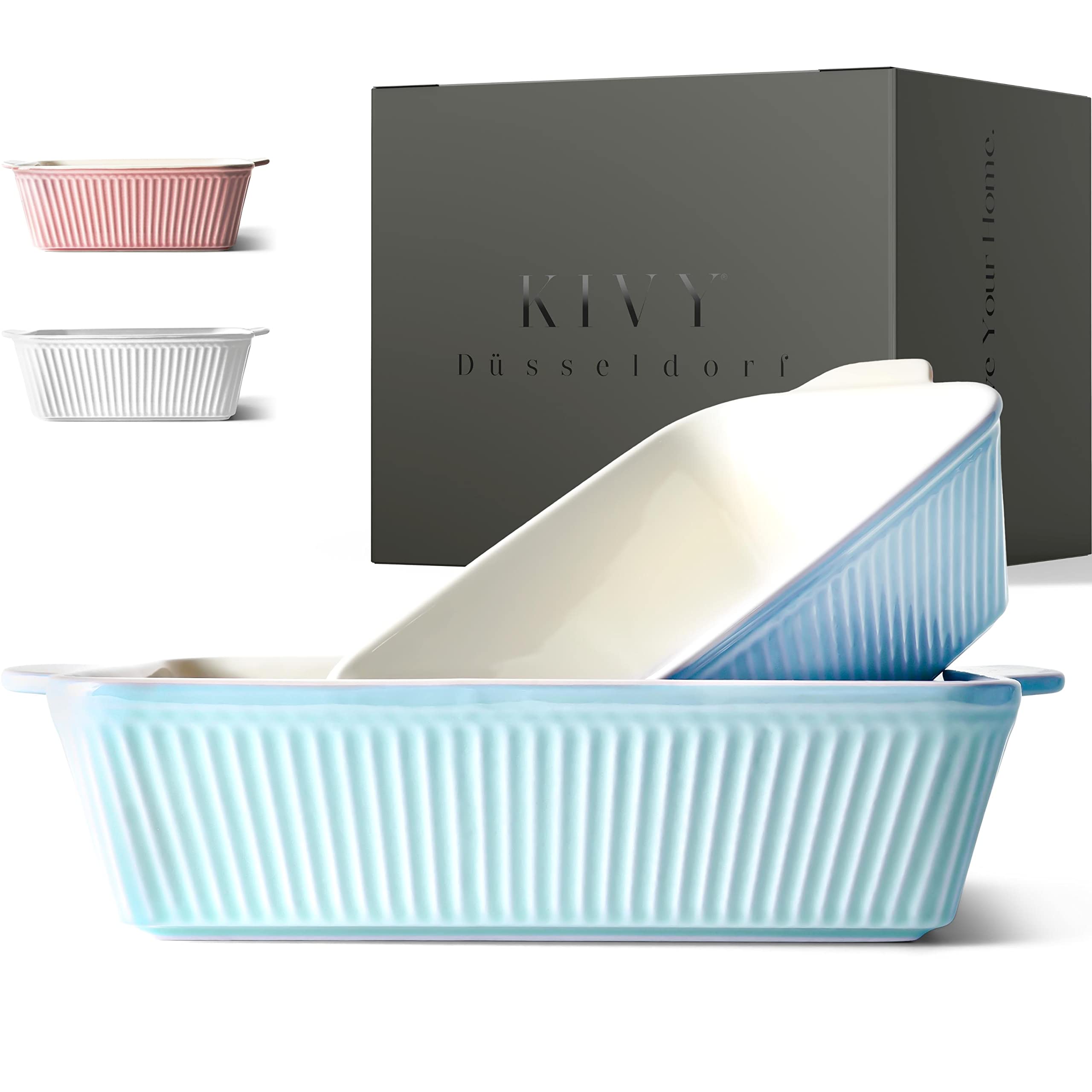 KIVY 2-Piece Deep Ceramic Casserole Dish Set - Oven Safe Baking Pans for Lasagna, Casseroles & More - Blue Ceramic Bakeware for Family Dinners, Potlucks & Holiday Cooking