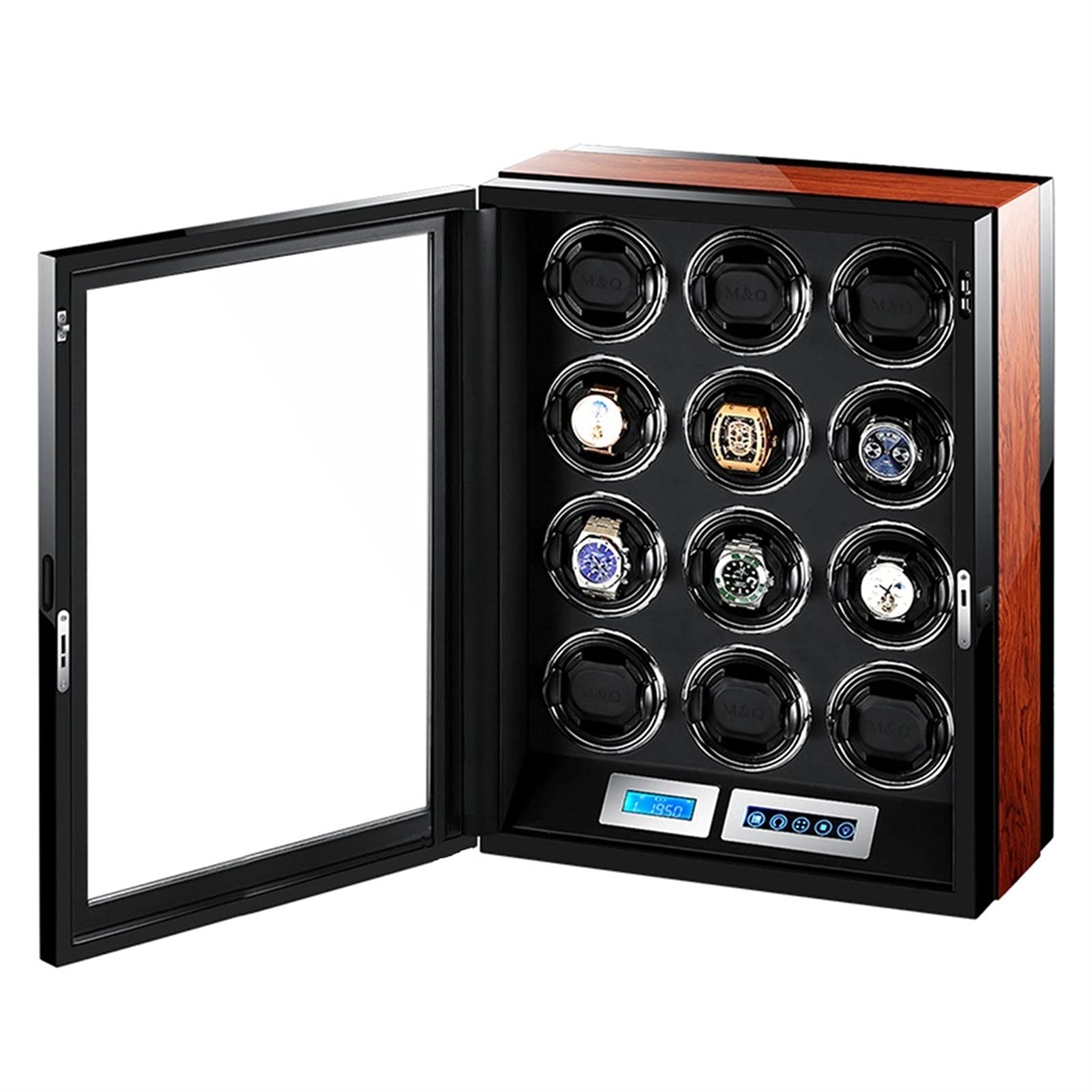 Premium 6-Watch Winder Display Box - High-Gloss Piano Finish, Adjustable Watch Pillows, Ultra-Quiet Japanese Mabuchi Motor, LCD Touch Screen & Remote Control - Perfect for Luxury Watch Storage & Automatic Watch Winders Collection
