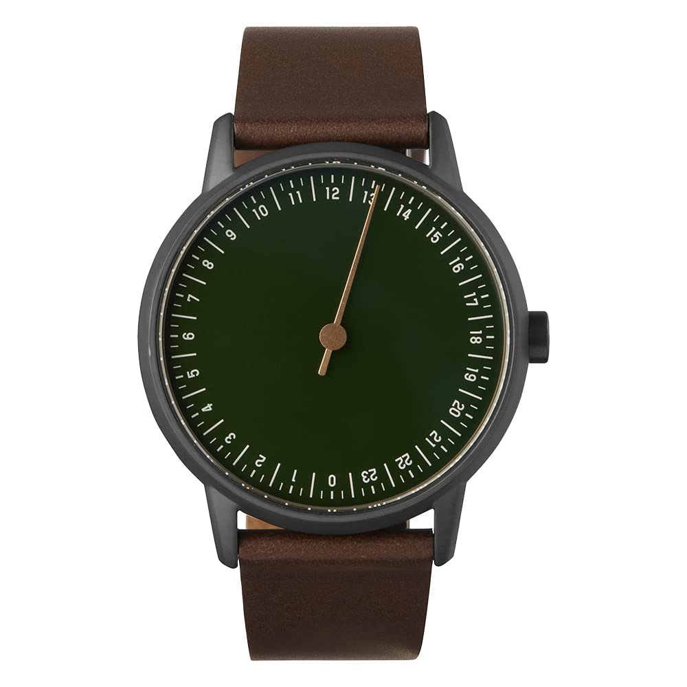 SLOW Round 22 Men's Watch - Premium Dark Brown Leather Strap, Anthracite Stainless Steel Case, Green Dial - Perfect for Business, Casual & Outdoor Activities