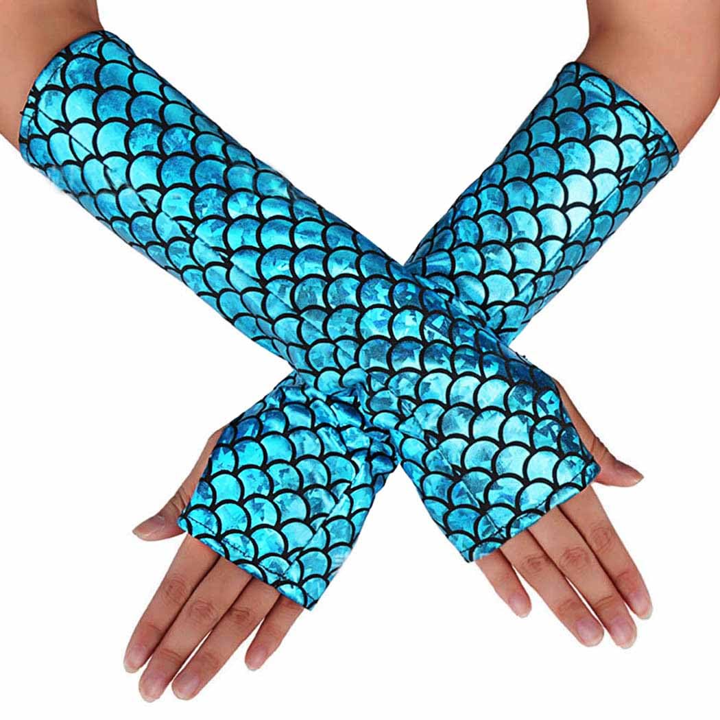 Stylish Fish Scale Gloves & Arm Sleeves for Women - Rave Party Costume Accessories | Perfect for EDM Festivals, Cosplay, and Nightclub Outfits