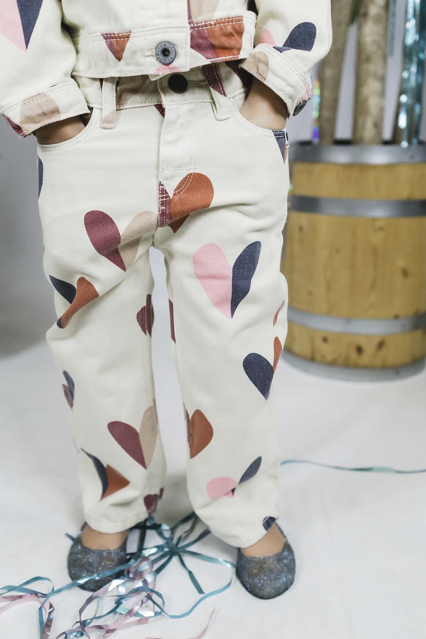 Stylish Creme Heart Wide Leg Pants for Girls - Trendy High Waist Flowy Lounge Pants for Casual Wear, School, and Everyday Outfits