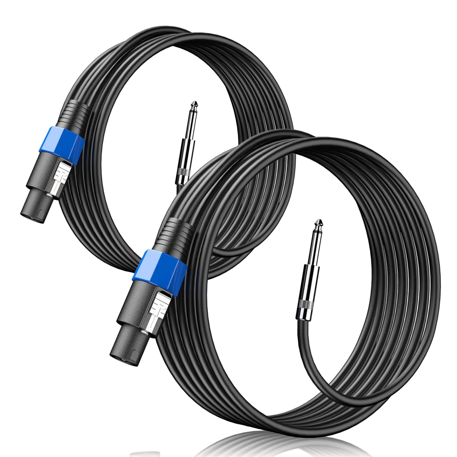 2-Pack 25 Feet Professional 12AWG Speaker Cable - Speakon to 1/4 Inch TS Connector with Twist Lock for Live Sound, DJ Equipment, and PA Systems