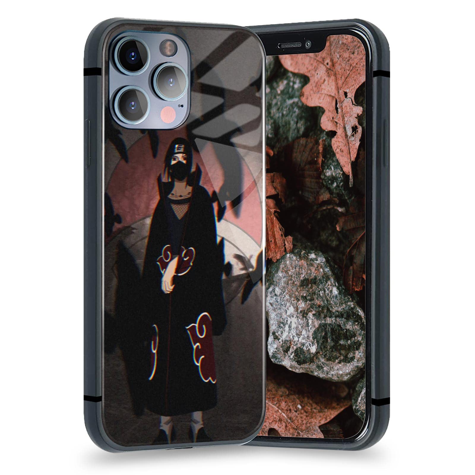 Premium Japanese Anime Itachi Akatsuki Glossy Glass Shockproof Phone Case for iPhone X - Manga Style Protective Cover for Daily Use, Travel & Anime Fans