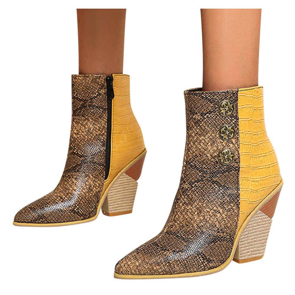 AODONG Women's Chunky Heel Ankle Boots with Side Zipper - Pointed Toe Platform Booties for Winter | Perfect for Office, Dating & Casual Outfits