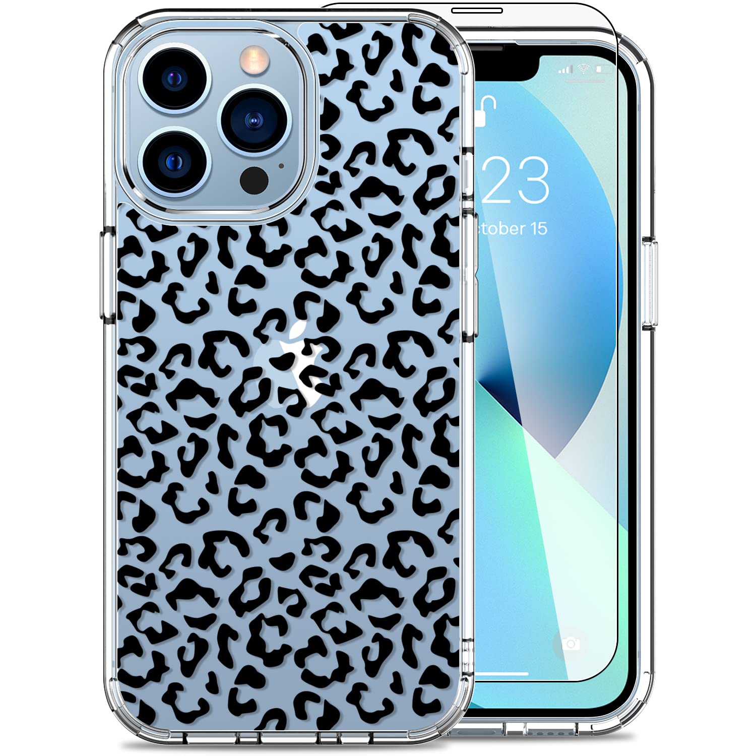 LUHOURI iPhone 13 Pro Max Case with Screen Protector - Clear Slim Fit Protective Cover with Fashion Leopard Print for Women & Girls | Durable 6.7