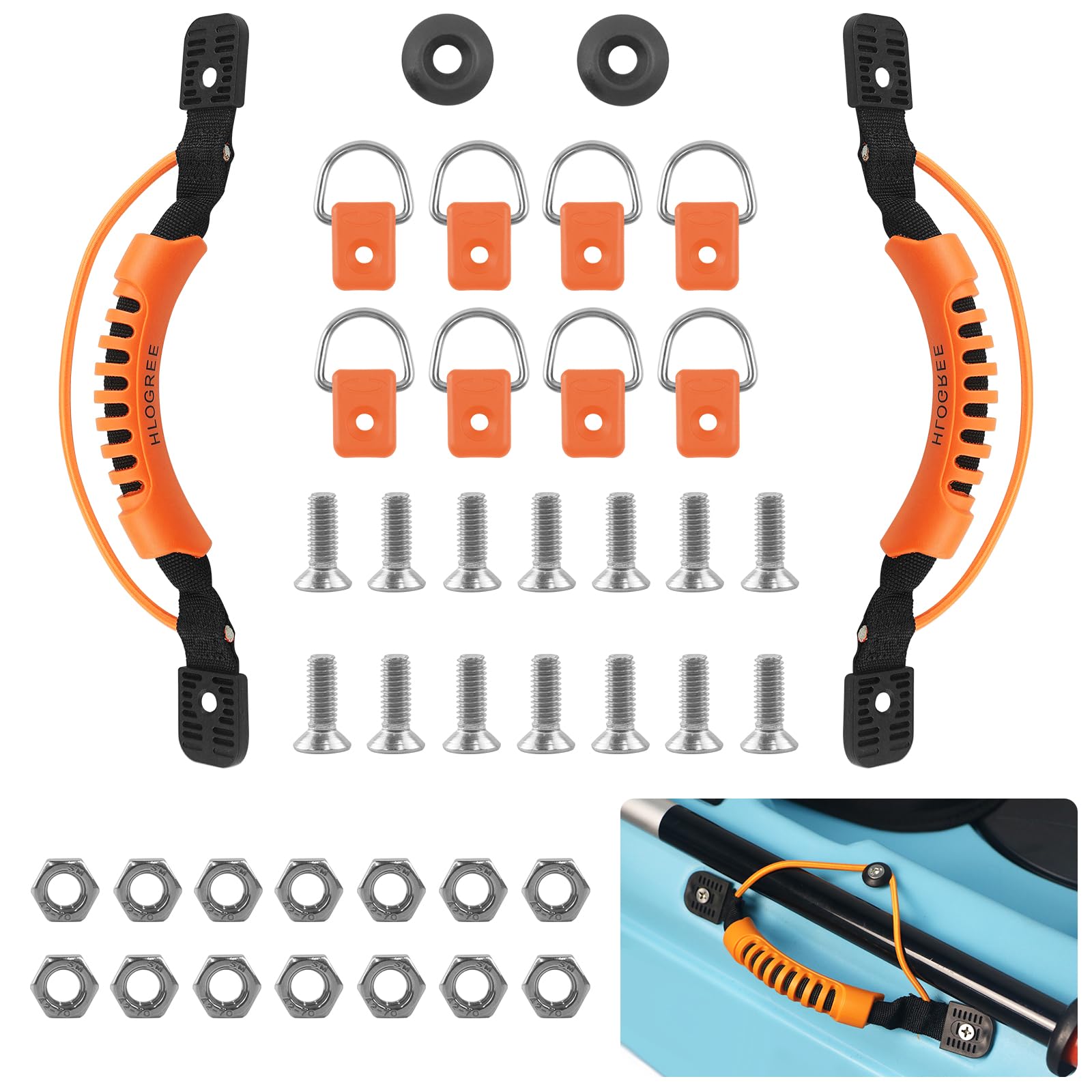 2Pcs Kayak Carry Handle with 8Pcs Rigging D Ring - Kayak Handle Replacement for Pelican/Hobie/Lifetime/Sit on Top Kayaks - Durable Ocean Kayak Handles & Canoe Accessories - Perfect for Easy Transport & Water Sports Adventures