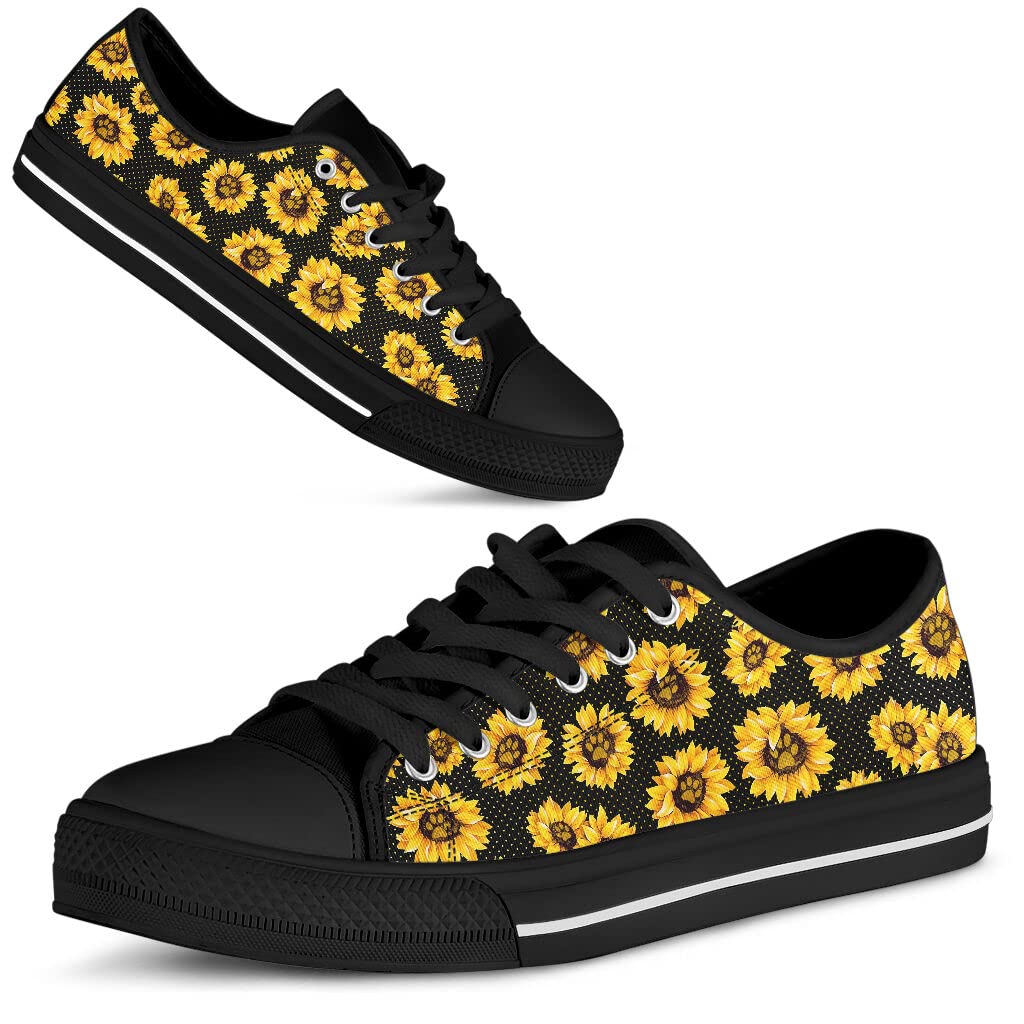 **Mama Paw Sunflower Bloom Black Canvas Low Top Sneakers - Comfortable Mother's Day Gifts for Women & Men - Casual Walking Shoes for Daily Wear, Outing & Work**