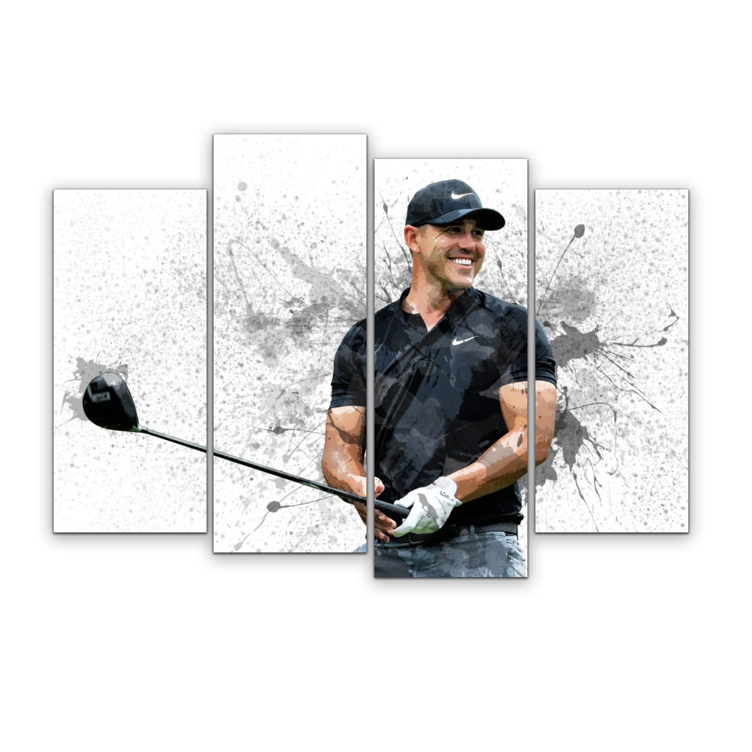 Brooks Koepka Golf Wall Art Set - 4 Piece Small Canvas Prints with Wooden Frame | Modern Sports Decor for Living Room, Office & Man Cave | Perfect Golf Lover Gift & Home Decoration