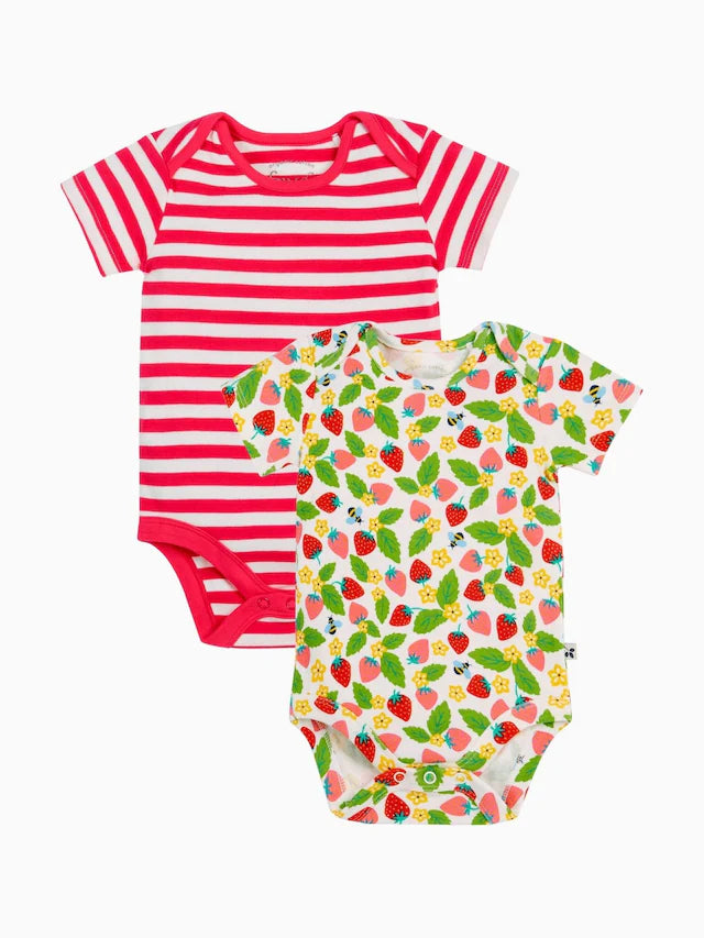 2 Pack Short Sleeve Bodysuit for Baby Girls - Soft Cotton Strawberry Print Pink Onesies (Perfect for Playtime, Daycare & Photo Shoots)