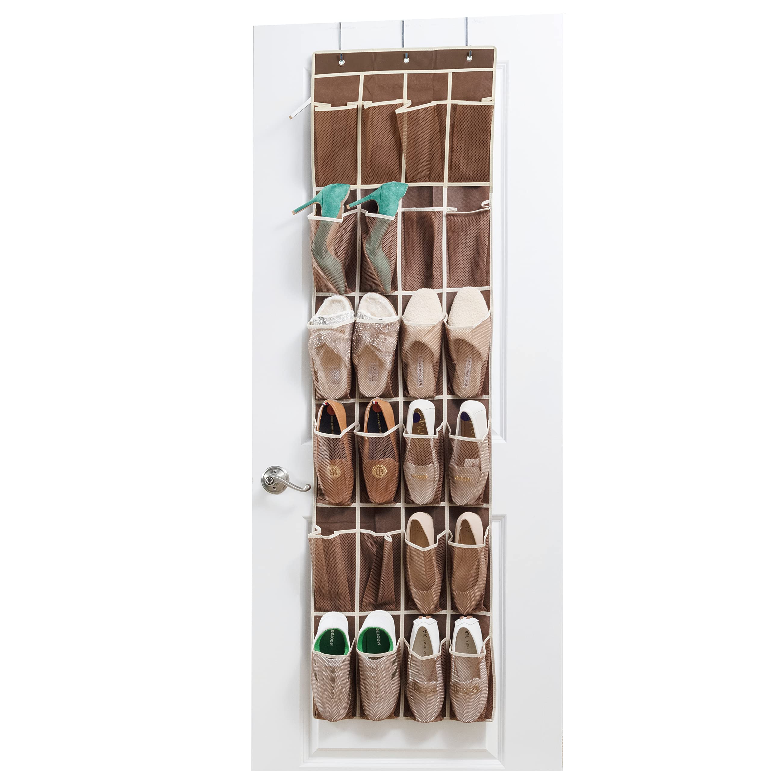 ZOBER Over the Door Shoe Organizer with 24 Mesh Pockets - Space Saving Hanging Storage for Shoes, Towels, Toys & Snacks - Perfect for Closet, Pantry, Dorm Room & Small Space Organization