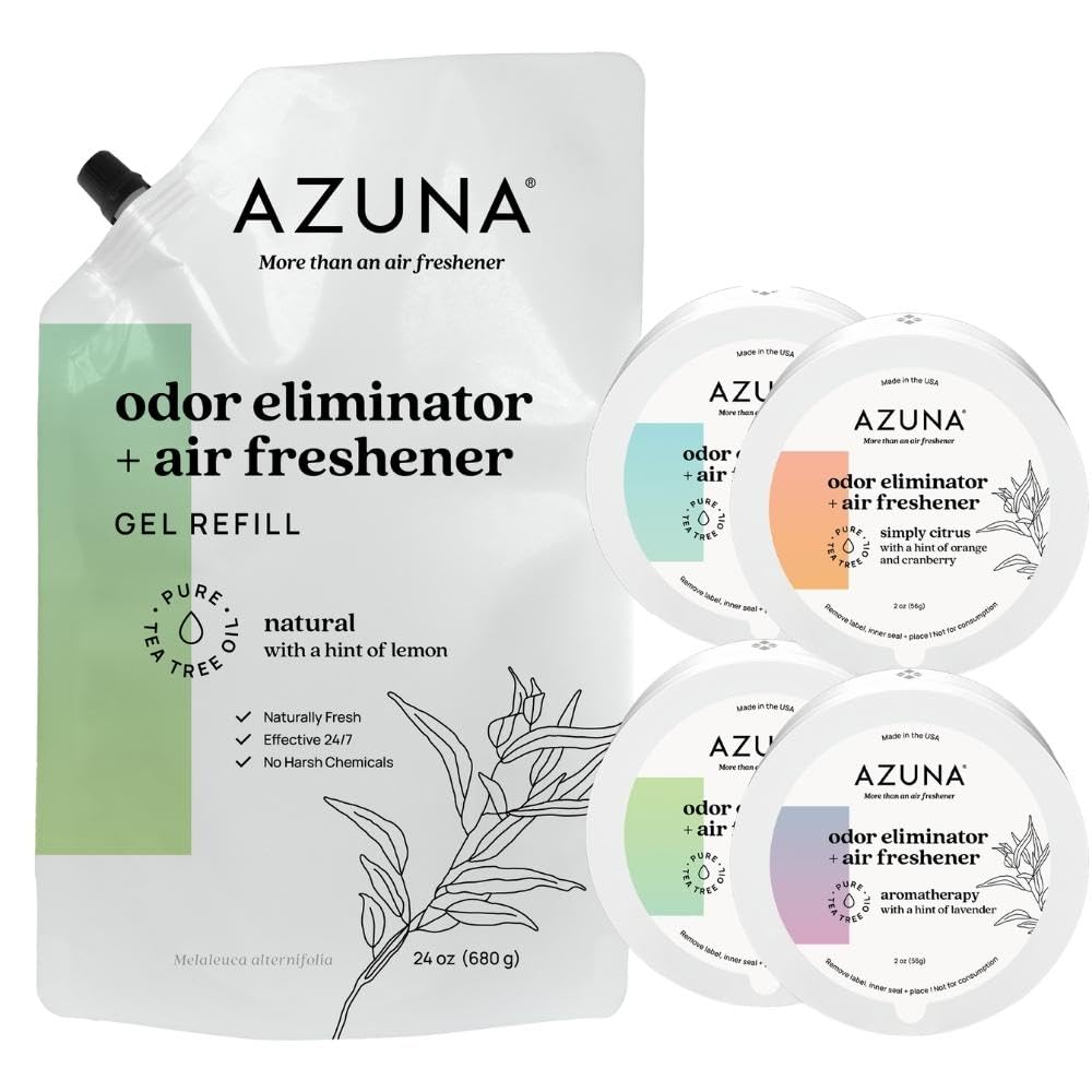 Azuna All-Natural Odor Eliminator Gel with Tea Tree Oil - Plant-Based, Long-Lasting Home Deodorizer for Pets, Smoke & Strong Smells - Whole House Variety Pack - Perfect for Living Rooms, Kitchens & Pet Areas